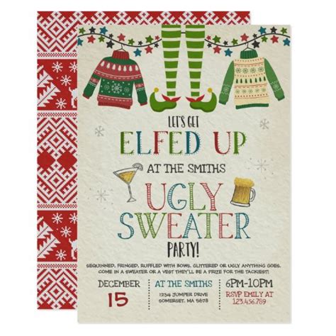 Ugly Sweater Party Invitation Christmas Elfed Up