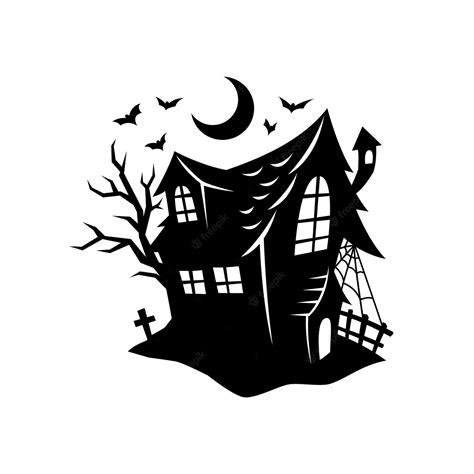 Premium Vector Black And White Haunted House Silhouette