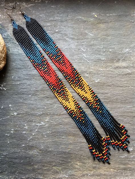 Long Native American Style Beaded Glass Seed Bead Fringe Etsy