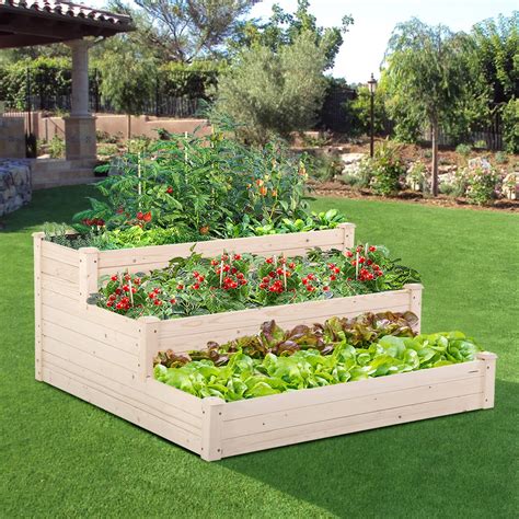 Niamvelo 3 Tier Raised Garden Bed Wood Planter Box Kit 48x48x22 Inch