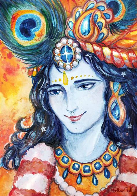 Original Watercolor Sri Krishna Portrait Original Artwork Etsy