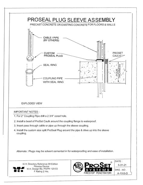 A 1003 D ProSeal Plug Sleeve Assembly PreCast Concrete Or