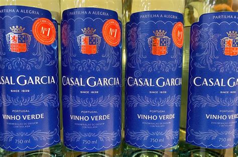 Closeup Of Portuguese White Wine Bottles Casal Garcia Vinho Verde In