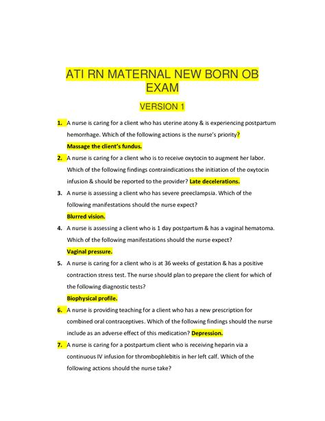 RN ATI Maternal Newborn Proctored Exam With NGN 2023 2024 ALL 5