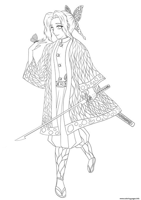 Shinobu Kocho And The Butterfly Demon Slayer Coloring Page Printable Coloring Home