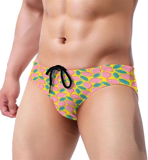 Gahaha Swim Briefs For Men Lemons In Pink Swimming Suits Low Rise With