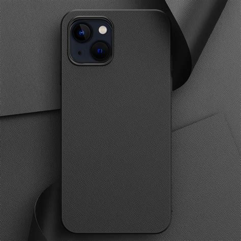 Plain Skin Leather Phone Case For Iphone 14 Black