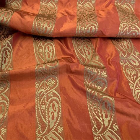 Rosy Copper Paisley Stripe Silk Taffeta Renaissance Fabrics