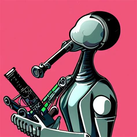 Cyberpunk Robotic Squidward Playing Clarinet Sharp Stable Diffusion