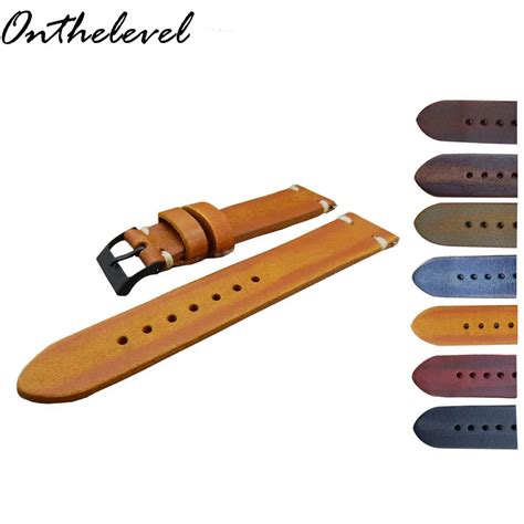 Handmade Retro Genuine Leather Watch Band Strap 18mm 20mm 22mm 24mm Man