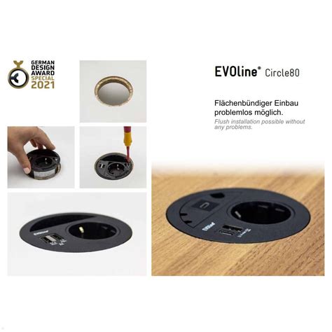 Einbausteckdose Evoline Circle Usb Ac Blende Schwarz