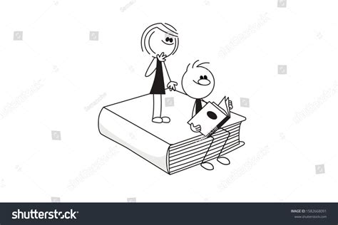 Doodle Stick Figure Man Reading Book Stock Vector Royalty Free