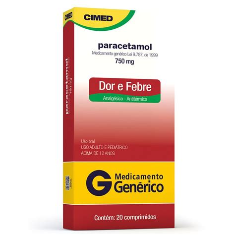 Paracetamol Cimed Com 20 Comprimidos 750mg Generico Farmagora