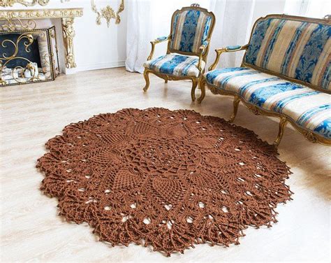 White Crochet Rug Round Area Rug In Doily Rug Yarn Etsy Round