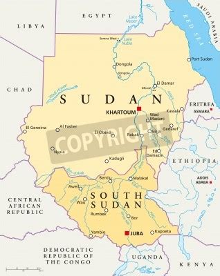 Sudan And South Sudan Political Map With Capitals Khartoum And