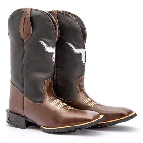 Bota Country Texana Masculina Bico Quadrado Boi Vazado Marrom Shopee