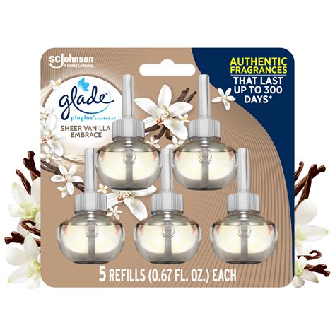 Glade Plugins Scented Oil Warmers Sheer Vanilla Embrace Essential Oil 9 Refills