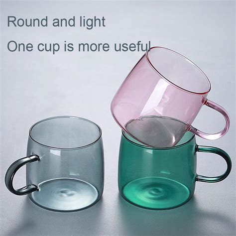 Colorful Glass Coffee Mug Insulated Cups With Handle For Latte