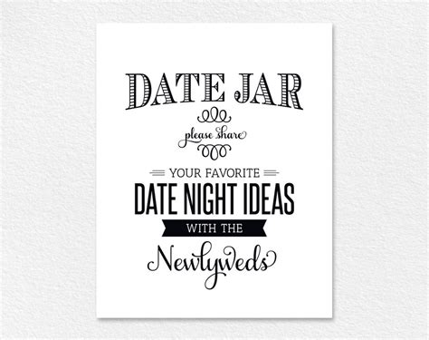 Date Night Jar Sign And Card Wedding Printable Date Night Etsy