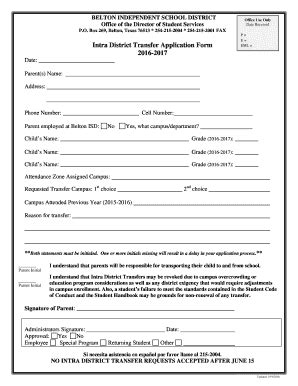 Fillable Online Intra District Transfer Form Bisd Net Fax Email Print