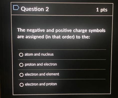 Solved Question 2 1 pts The negative and positive charge | Chegg.com