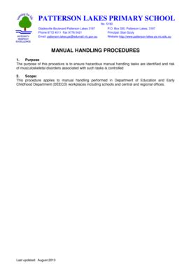 Fillable Online Patterson Lakes Ps Vic Edu Manual Handling Procedures