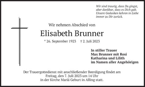 Traueranzeigen Von Elisabeth Brunner Trauer Merkur De