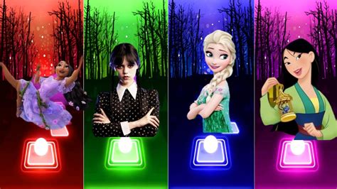 Encanto Isabela Vs Frozen Elsa Vs Mulan Vs Wednesday Addams Tiles Hop