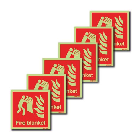 6 Pack Nite Glo Photoluminescent Fire Blanket Signs Seton