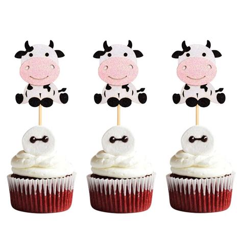 Keaziu Pack Cow Cupcake Toppers Happy Birthday Cupcake Decorations