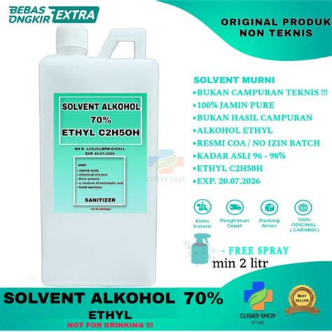 Promo ALKOHOL PELARUT 70 1 LITER FOOD GRADE MURNI ETHANOL MEDIS