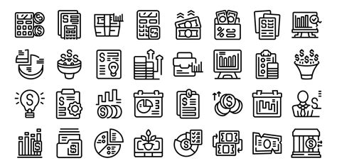 Financial Planner Icons Set Outline Vector Money Account