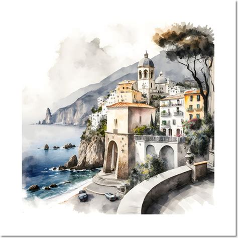 Watercolor Painting Positano Amalfi Coast Italy Wall And Art Print Amalfi Coast Italy Amalfi