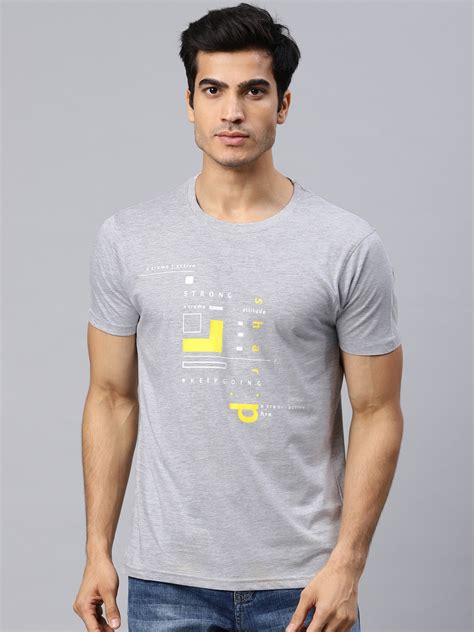 Buy HRX By Hrithik Roshan Men Grey Melange Printed Round Neck Pure