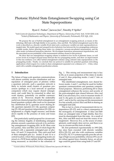 Pdf Photonic Hybrid State Entanglement Swapping Using Cat State