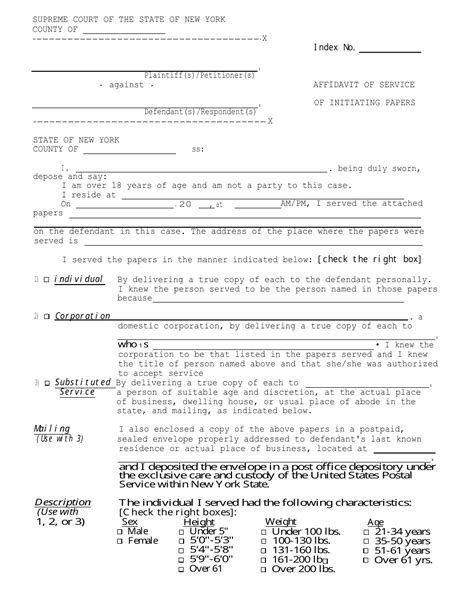 New York Affidavit Of Service Of Initiating Papers Fill Out Sign