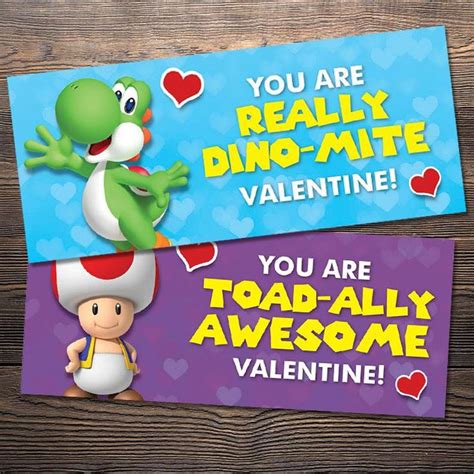 Super Mario Inspired Printable Valentines Day Cards Treat Bag Fold