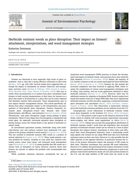 Herbicide Resistant Weeds As Place Disruption Their Impact On Farmers Attachment