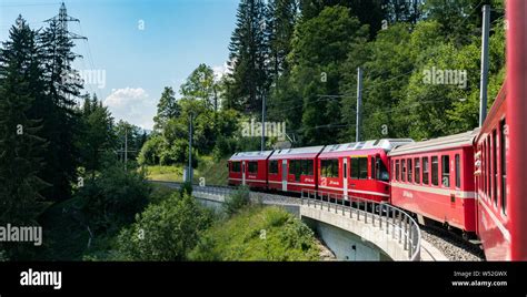 St Peter Gr Switzerland July Red Narrow Gauge Train