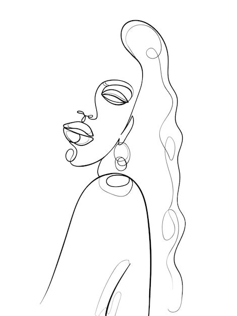 Premium Vector One Line Drawing Face And Hair Abstract Woman