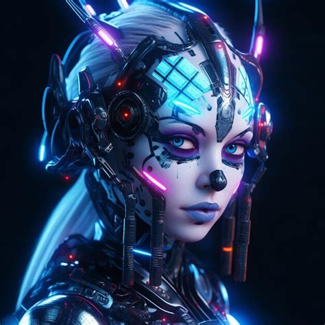 Premium Photo Futuristic Femme A Neon Cyberpunk Odyssey