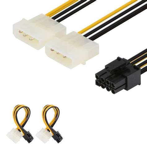 2 Pack 8 Pin PCIe vers 4 Pin LP4 Molex Adaptateur de Câble d