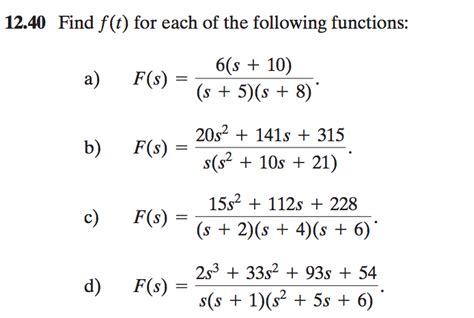 Solved 12 40 Find F T For Each Of The Following Functions Chegg