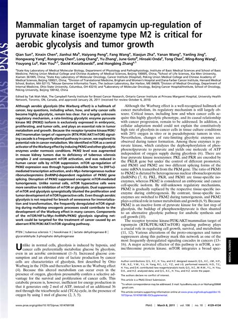 PDF Mammalian Target Of Rapamycin Up Regulation Of Pyruvate Kinase