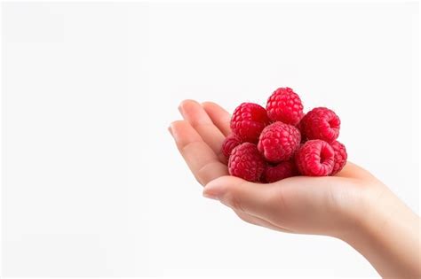 Premium Ai Image Hand Holding Raspberries Isolated On White