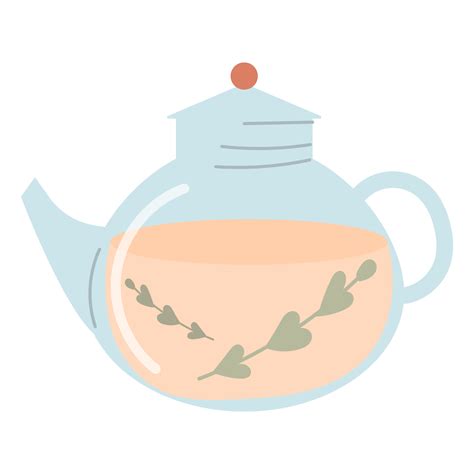 Glass Teapot With Tea Flat Illustration Png