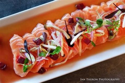 Salmon Sashimi With Ponzu Sauce As A Canape Or Starter