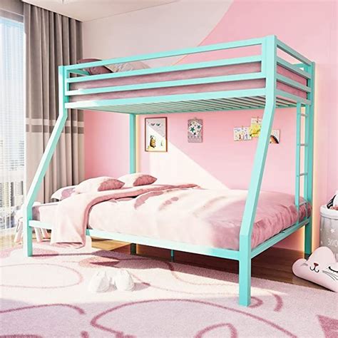 Ikalido Metal Bunk Bed Twin Over Full Size Beds With Sturdy Guard Rail And Removable Ladder