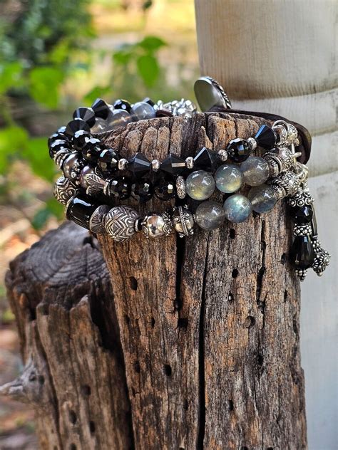 Shungite Tahitian Pearls Carved Obsidian Button Bracelet Handcrafted