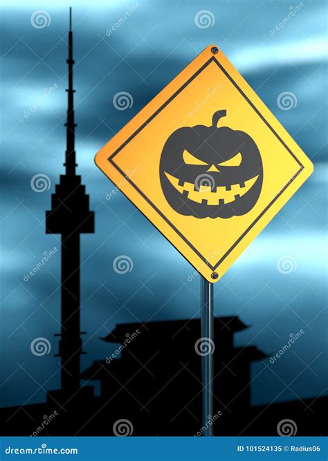 Yellow Road Sign Halloween Stock Illustration Illustration Of Clouds